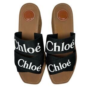 Chloé Graphic Print Espadrilles Black Straps Platforms Authentic 
Size: 9 | 39